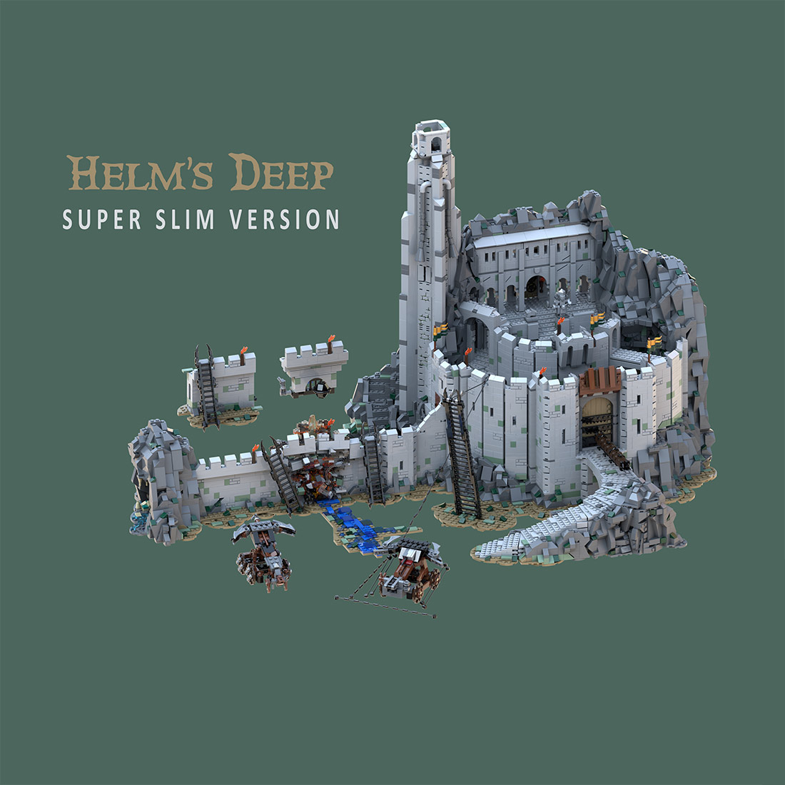 MOC-234842 & MOC-228790 & MOC-234276 Medieval Sci-Fi Film Fortress Valley Scene Helms Deep Building Blocks by Sebastian Brueckner