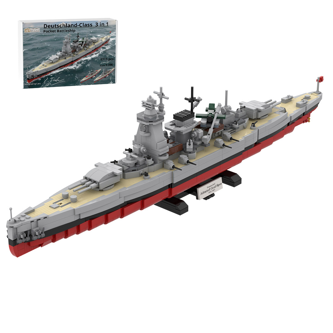1/300 Scale German 3 in 1 Military Pocket Battleship Building Blocks Set (1715PCS) by Lars